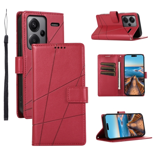 

For Xiaomi Redmi Note 13 Pro+ PU Genuine Leather Texture Embossed Line Phone Case(Red)