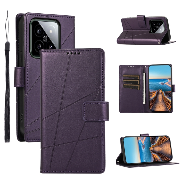 

For Xiaomi 14 PU Genuine Leather Texture Embossed Line Phone Case(Purple)