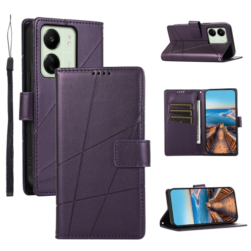 

For Xiaomi Redmi 13C PU Genuine Leather Texture Embossed Line Phone Case(Purple)
