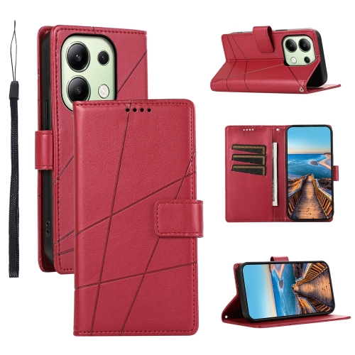 

For Xiaomi Redmi Note 13 4G PU Genuine Leather Texture Embossed Line Phone Case(Red)