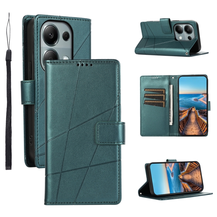 

For Xiaomi Redmi Note 13 Pro 4G PU Genuine Leather Texture Embossed Line Phone Case(Green)