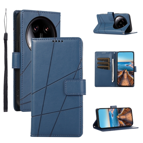 

For Xiaomi 14 Ultra PU Genuine Leather Texture Embossed Line Phone Case(Blue)