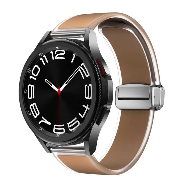 

For Samsung Galaxy Watch6 / 5 / 4 Translucent Magnetic Silver Buckle Silicone Watch Band(Dark Brown)