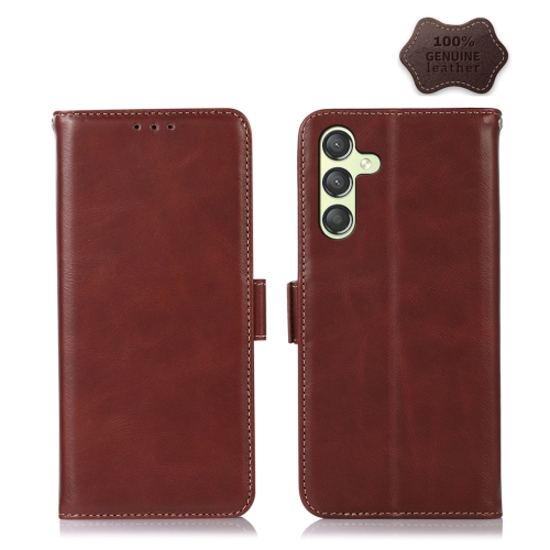 For Xiaomi 14 Magnetic Crazy Horse Texture Genuine Leather RFID Phone Case(Brown) watch box 3 slots dark brown leather watches storage for case watch for case organizer jewelry display for case for men dropship