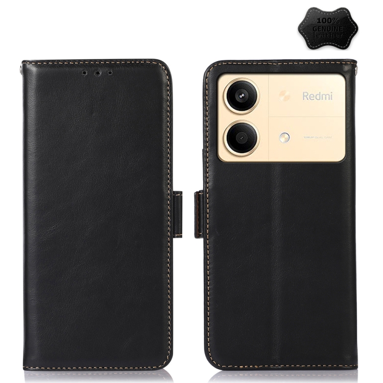 

For Xiaomi Redmi Note 13R Pro Magnetic Crazy Horse Texture Genuine Leather RFID Phone Case(Black)