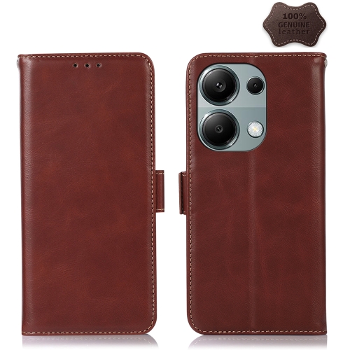 

For Xiaomi Redmi Note 13 Pro 4G/Poco M6 Pro Magnetic Crazy Horse Texture Genuine Leather RFID Phone Case(Brown)
