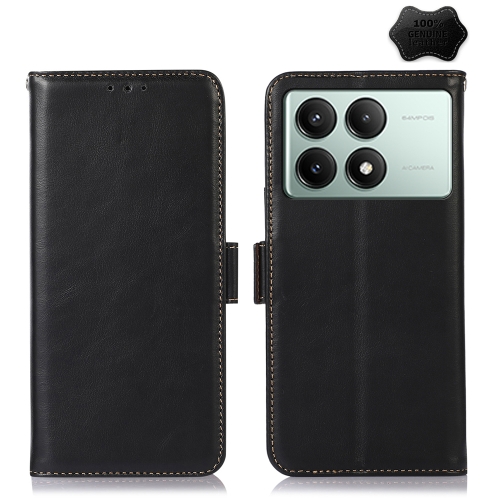 For Xiaomi Redmi K70E/Poco X6 Pro Magnetic Crazy Horse Texture Genuine Leather RFID Phone Case(Black)