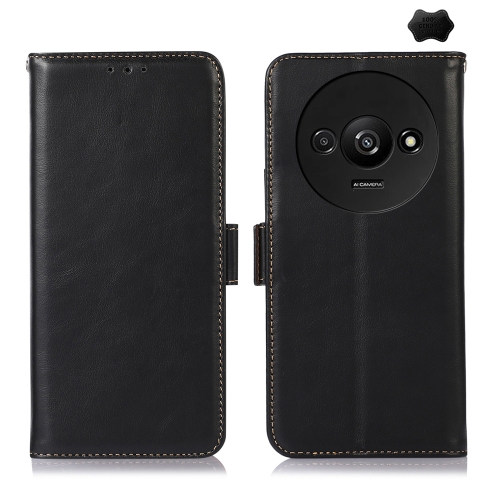For Xiaomi Redmi A3 Magnetic Crazy Horse Texture Genuine Leather RFID Phone Case(Black) for samsung galaxy a05 khazneh litchi texture leather rfid phone case black