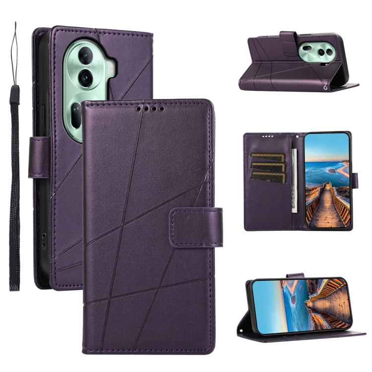

For OPPO Reno11 PU Genuine Leather Texture Embossed Line Phone Case(Purple)
