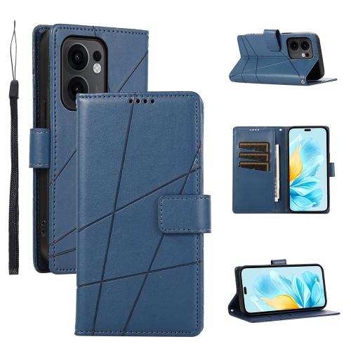 

For OPPO Reno13 F 4G / 5G PU Genuine Leather Texture Embossed Line Phone Case(Blue)