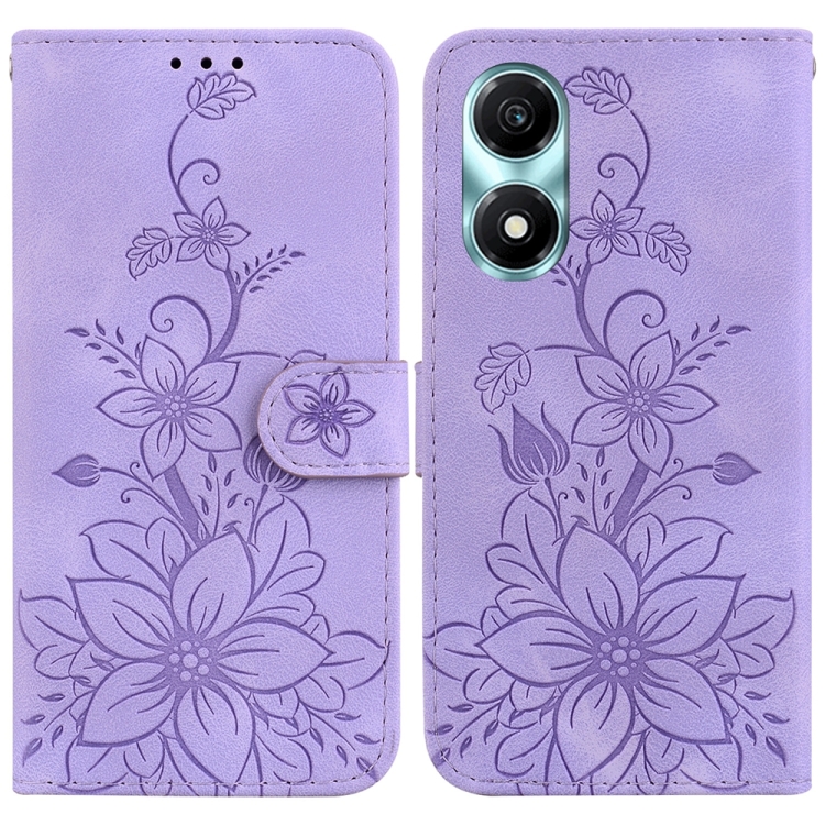 

For Honor X5 Plus / Play 40C Lily Embossed Leather Phone Case(Purple)
