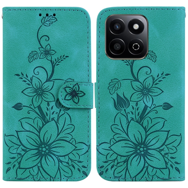 

For Honor Play 60 Plus Lily Embossed Leather Phone Case(Green)