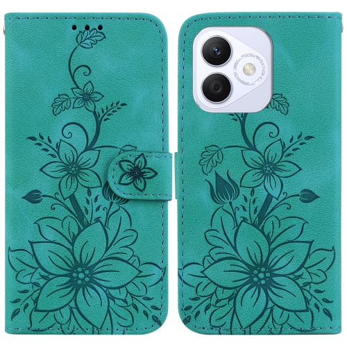 

For Honor X60i Lily Embossed Leather Phone Case(Green)