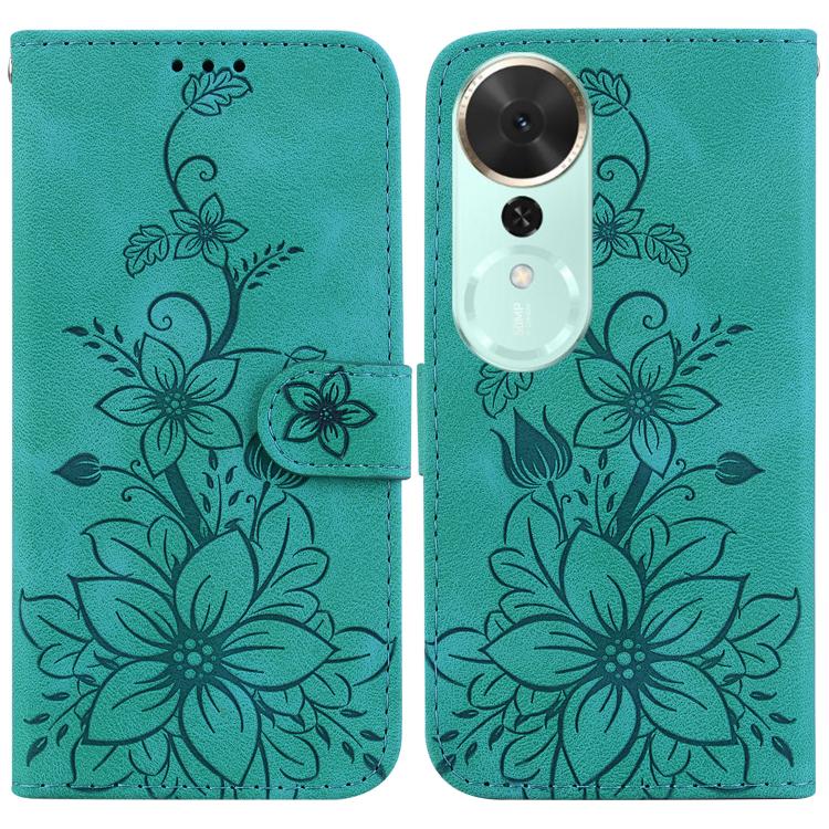 

For Honor Play 70 Plus Lily Embossed Leather Phone Case(Green)