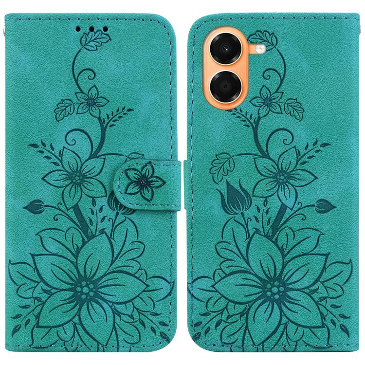 For Honor X7e 4G Lily Embossed Leather Phone Case(Green)