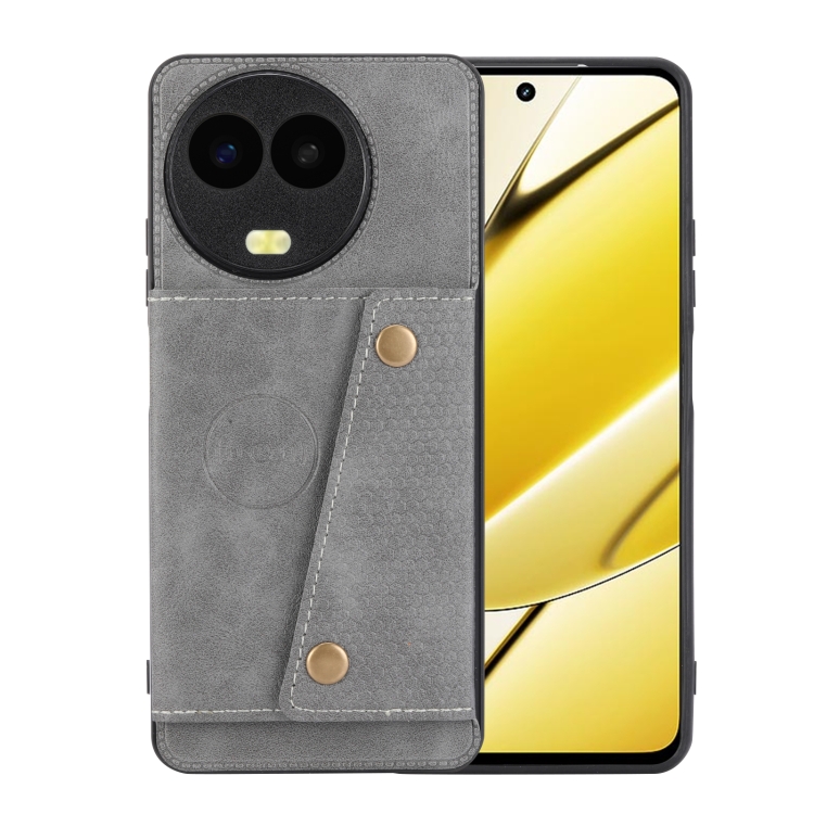 

For Realme 11 5G Global Double Buckle Card Slots Magnetic Phone Case(Grey)