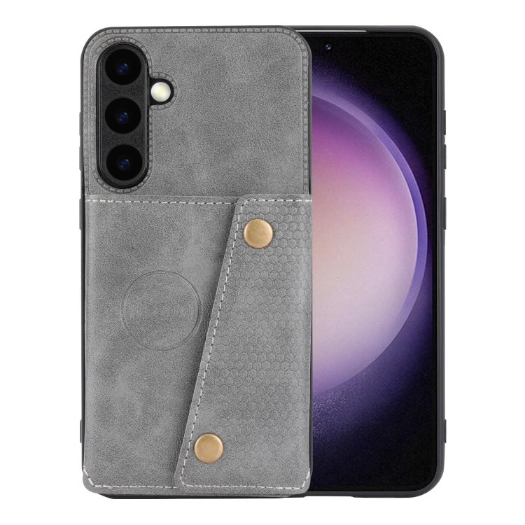 

For Samsung Galaxy S24+ 5G Double Buckle Card Slots Magnetic Phone Case(Grey)