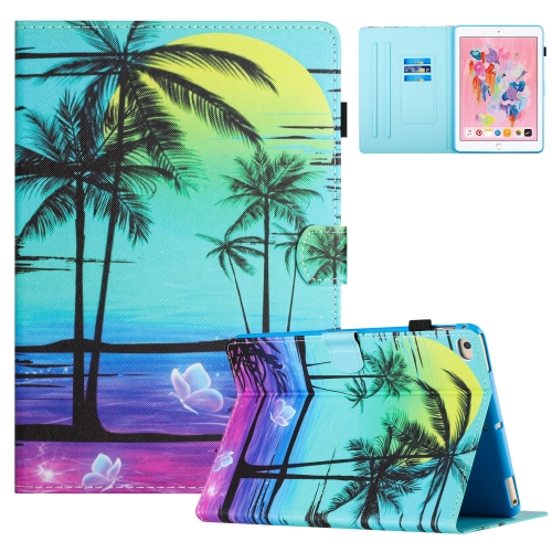 

For iPad Air / Air 2 / 9.7 2017 / 2018 Colored Drawing Stitching Leather Tablet Smart Case(Coconut Tree)