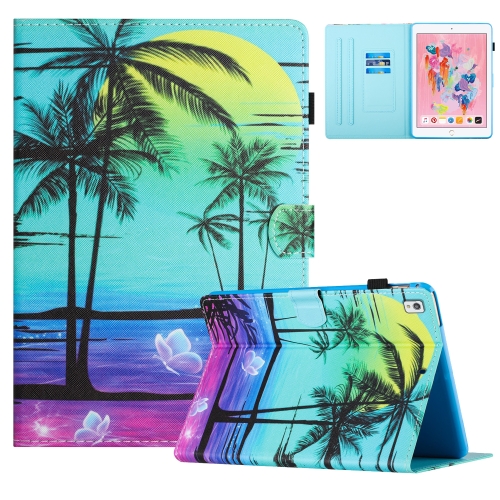 

For iPad 10.2 2020/2019 / Air 10.5 Colored Drawing Stitching Leather Tablet Smart Case(Coconut Tree)