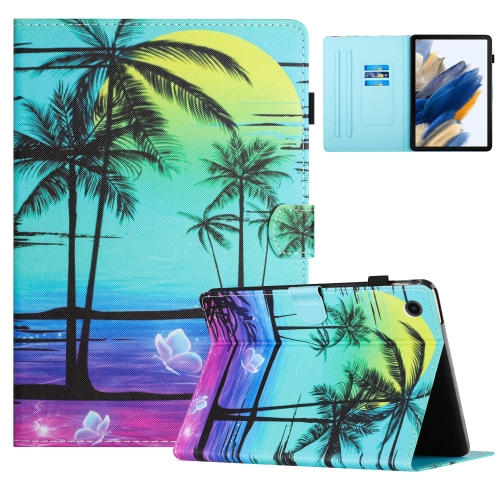 

For Samsung Galaxy Tab A8 10.5 2021 Colored Drawing Stitching Leather Tablet Smart Case(Coconut Tree)