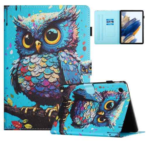 

For Samsung Galaxy Tab A8 10.5 2021 Colored Drawing Stitching Leather Tablet Smart Case(Owl)