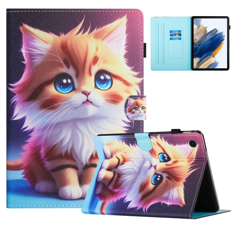 

For Samsung Galaxy Tab A9+ Colored Drawing Stitching Leather Tablet Smart Case(Yellow Cat)