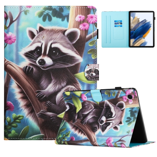 

For Samsung Galaxy Tab A9+ Colored Drawing Stitching Leather Tablet Smart Case(Raccoon)