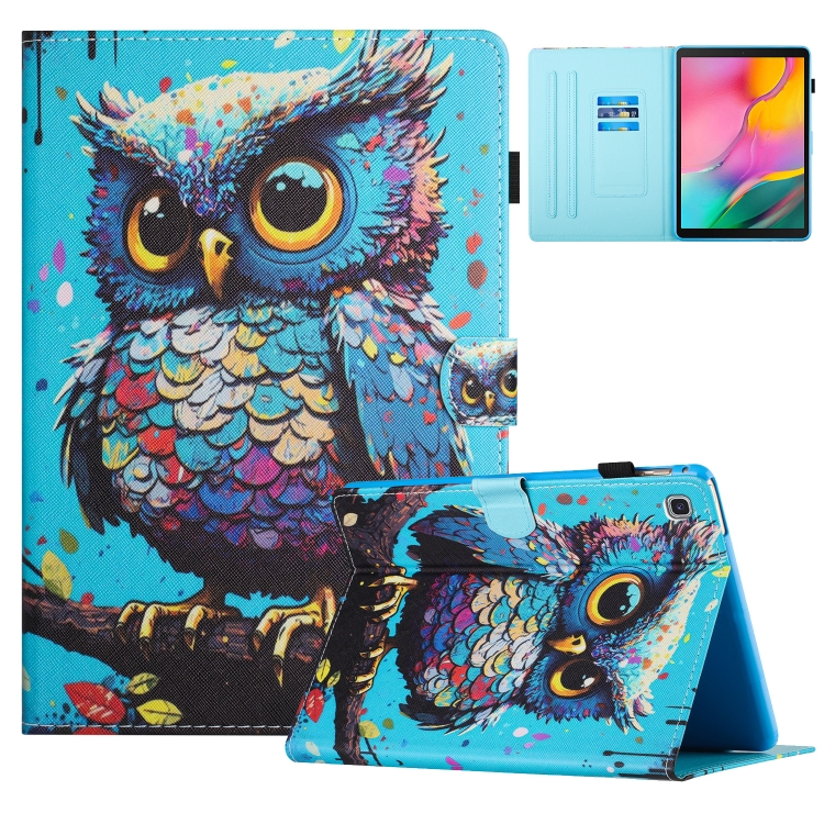 

For Samsung Galaxy Tab A7 10.4 2020 Colored Drawing Stitching Leather Tablet Smart Case(Owl)