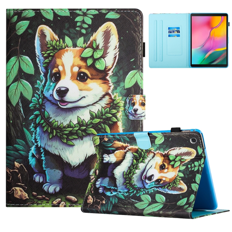 

For Samsung Galaxy Tab A 10.1 2019 Colored Drawing Stitching Leather Tablet Smart Case(Corgi)