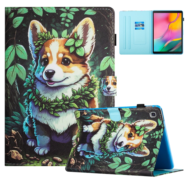 

For Samsung Galaxy Tab S6 Lite Colored Drawing Stitching Leather Tablet Smart Case(Corgi)
