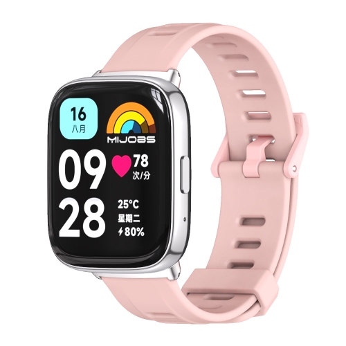 For Redmi Watch 3 Lite / Watch 3 Active Mijobs Flat Hole Breathable TPU Watch Band(Pink+Silver) for samsung galaxy watch6 6 classic 20mm 1 pair button style curved metal watch band connector silver