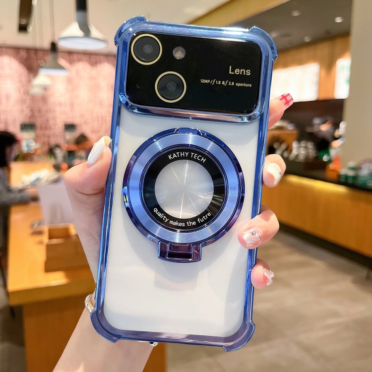 

For iPhone 13 MagSafe Holder Shockproof TPU Phone Case with Lens Film(Blue)
