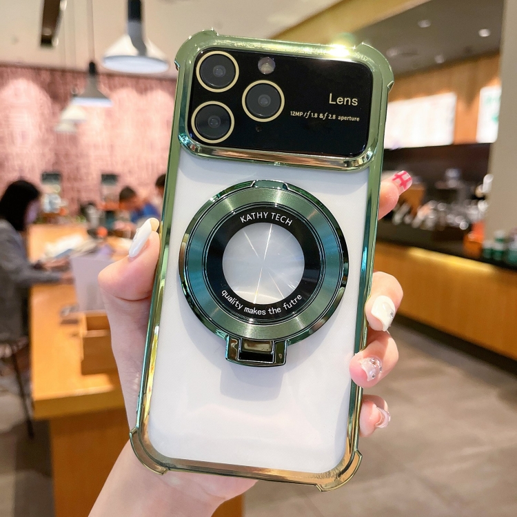 

For iPhone 11 Pro Max MagSafe Holder Shockproof TPU Phone Case with Lens Film(Green)