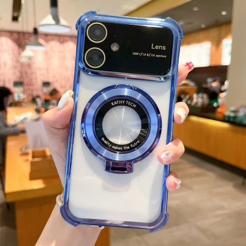 

For iPhone 11 MagSafe Holder Shockproof TPU Phone Case with Lens Film(Blue)