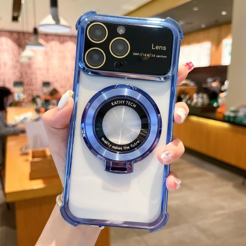 

For iPhone 15 Pro MagSafe Holder Shockproof TPU Phone Case with Lens Film(Blue)