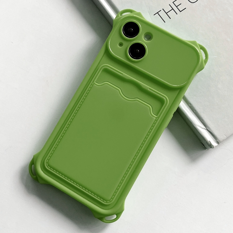 

For iPhone 14 Plus Shockproof Card Slot Frosted TPU Phone Case(Green)