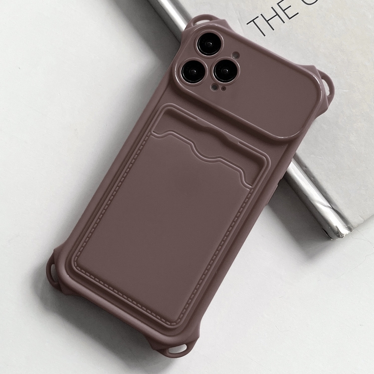 

For iPhone 13 Pro Max Shockproof Card Slot Frosted TPU Phone Case(Brown)