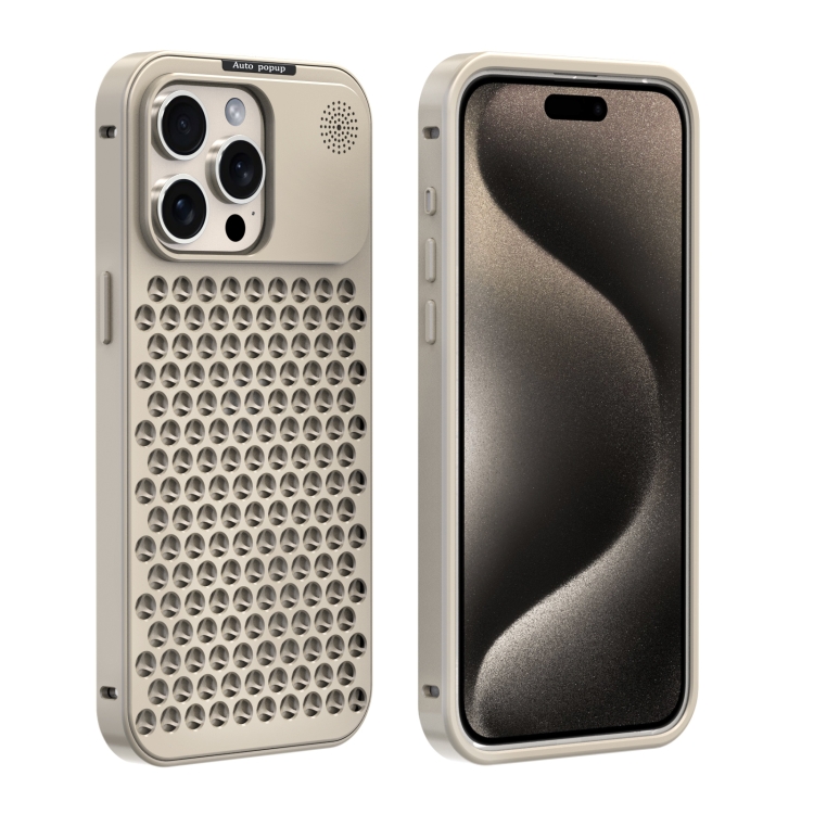

For iPhone 15 Pro R-JUST RJ58 Aromatherapy Metal Cooling Phone Case(Gold)