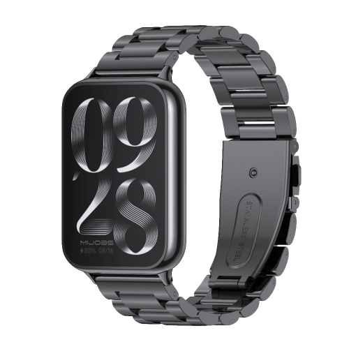 

For Xiaomi Mi Band 8 Pro Mijobs Three-Bead Stainless Steel Watch Band(Black)