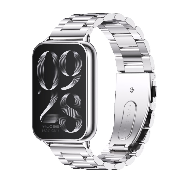 

For Xiaomi Mi Band 8 Pro Mijobs Three-Bead Stainless Steel Watch Band(Silver)