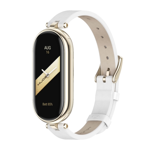 

For Xiaomi Mi Band 8 Mijobs First Layer Cowhide Watch Band(White Light Gold)