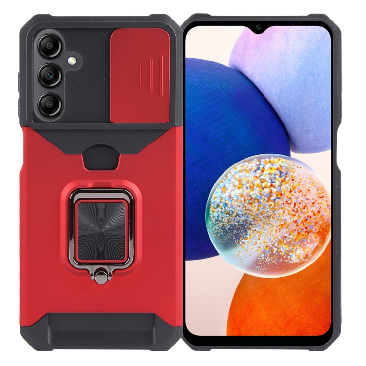 

For Samsung Galaxy A15 Camera Shield Card Slot PC+TPU Phone Case(Red)