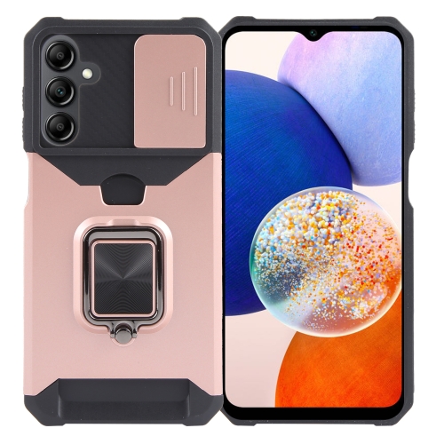 

For Samsung Galaxy A15 Camera Shield Card Slot PC+TPU Phone Case(Rose Gold)