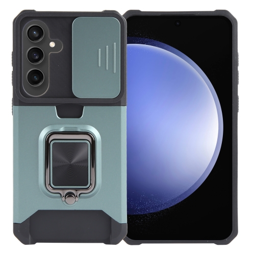 

For Samsung Galaxy S24 5G Camera Shield Card Slot PC+TPU Phone Case(Dark Green)