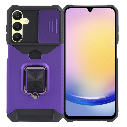 

For Samsung Galaxy A25 Camera Shield Card Slot PC+TPU Phone Case(Purple)
