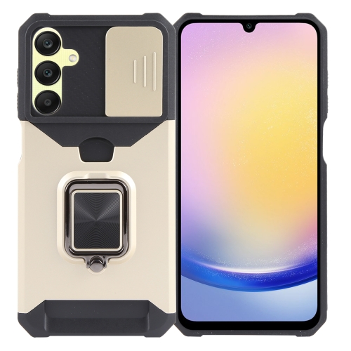 

For Samsung Galaxy A25 Camera Shield Card Slot PC+TPU Phone Case(Gold)