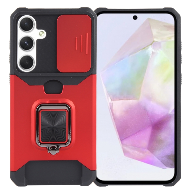 

For Samsung Galaxy A35 Camera Shield Card Slot PC+TPU Phone Case(Red)