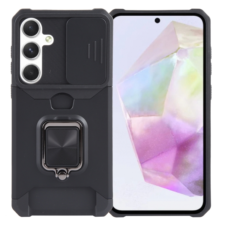 

For Samsung Galaxy A35 Camera Shield Card Slot PC+TPU Phone Case(Black)