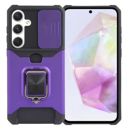 

For Samsung Galaxy A35 Camera Shield Card Slot PC+TPU Phone Case(Purple)