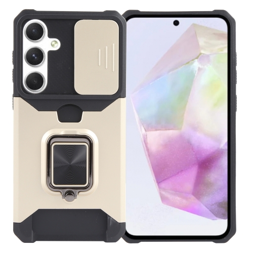 

For Samsung Galaxy A35 Camera Shield Card Slot PC+TPU Phone Case(Gold)